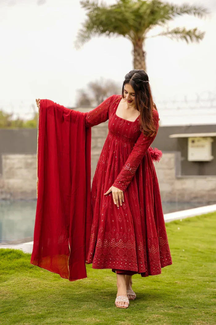 MAROON EMBROIDERED SUIT SET