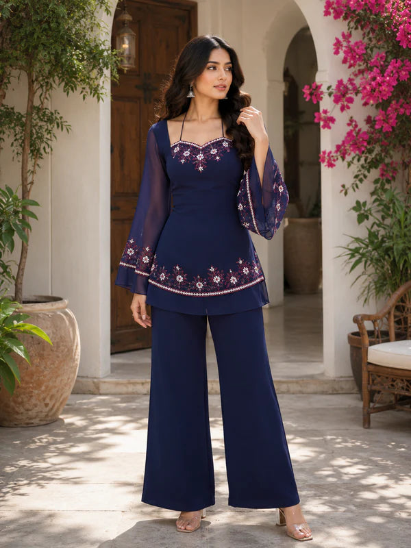 A Rose Petal Embroidered Kurta Set