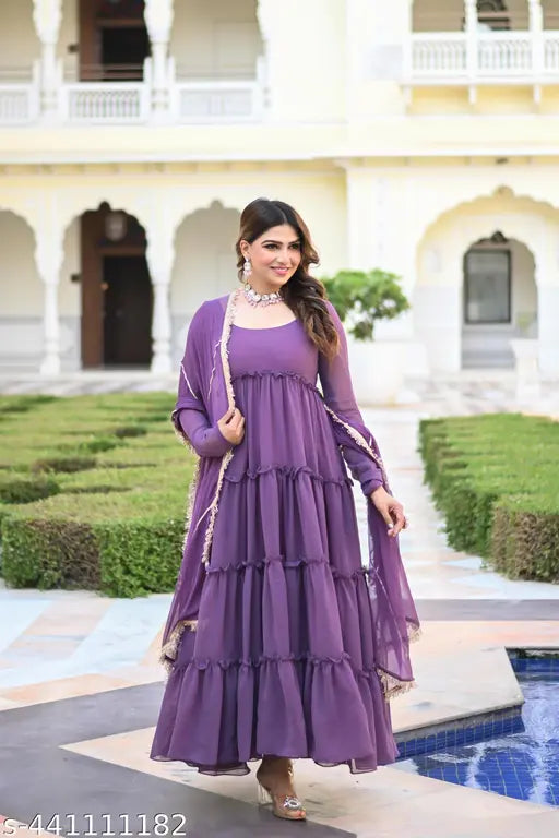Lavender Solid Anarkali Dress