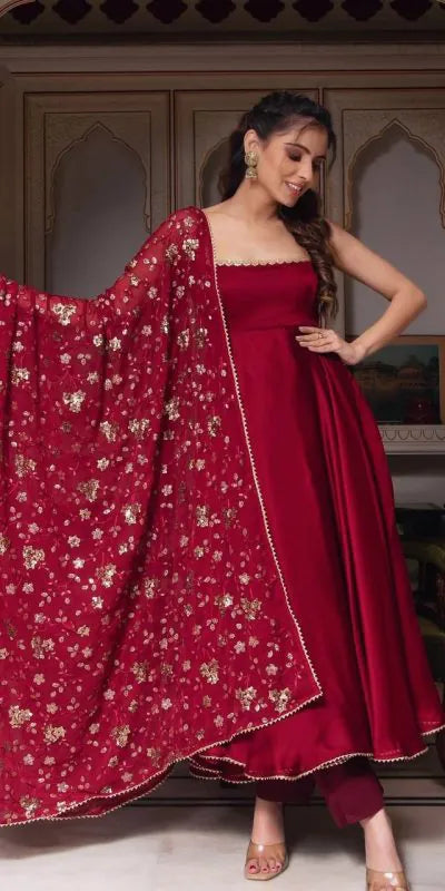 Heavy Faux Georgette With Fully Flair Set (multi-color)