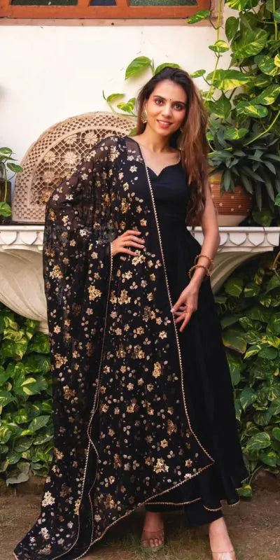 Heavy Faux Georgette With Fully Flair Set (multi-color)