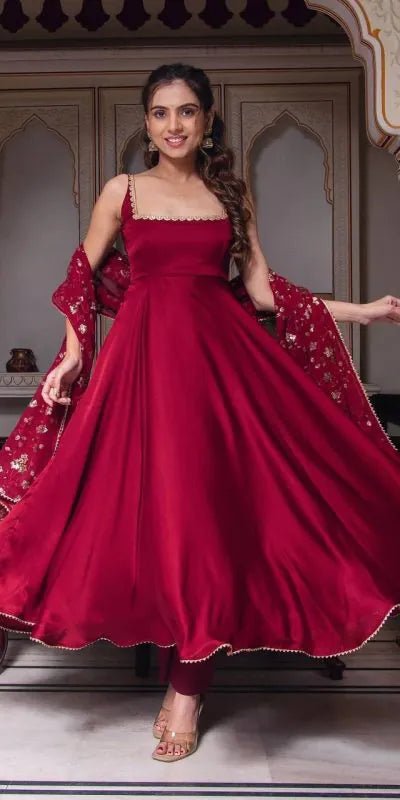 Heavy Faux Georgette With Fully Flair Set (multi-color)