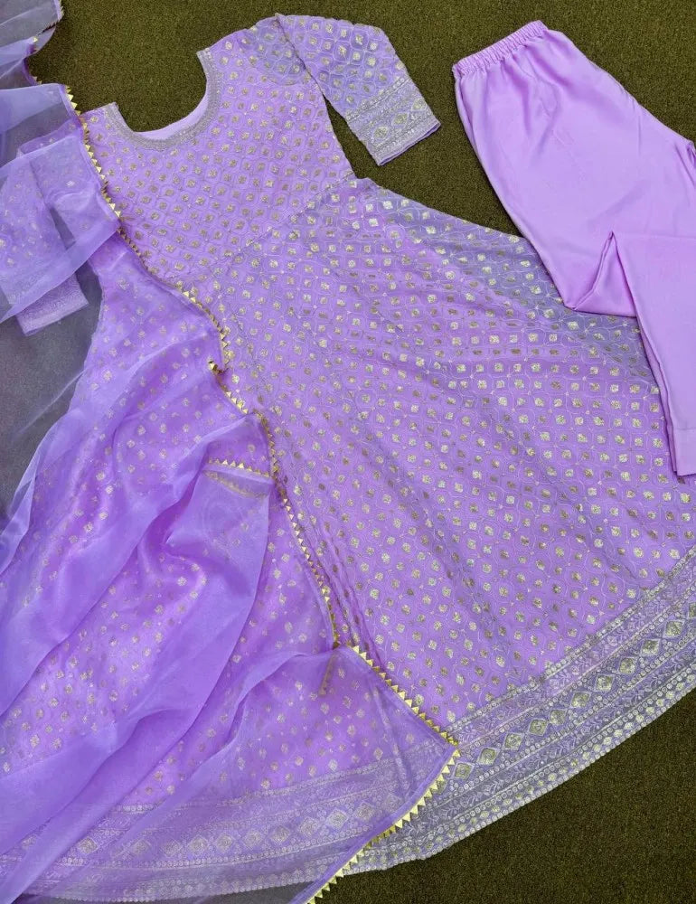 Lavender Anarkali Gown in Georgette With Sequence Embroidery and Dupatta