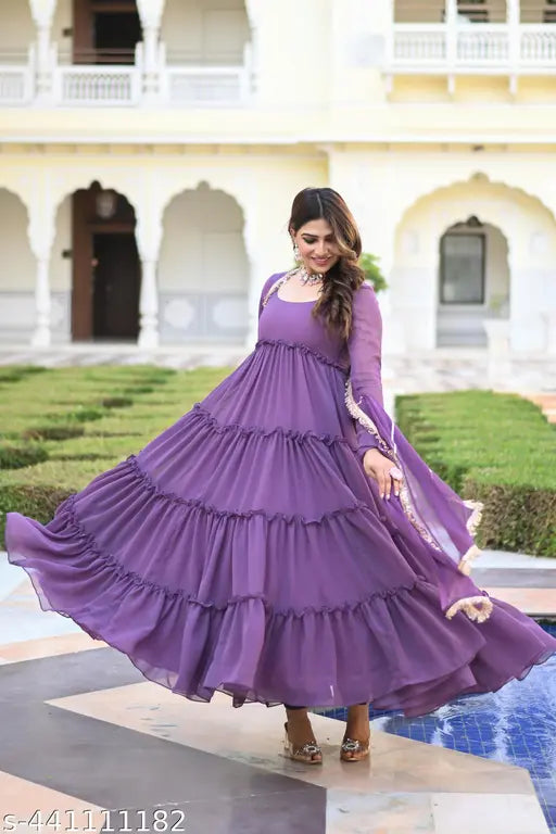 Lavender Solid Anarkali Dress