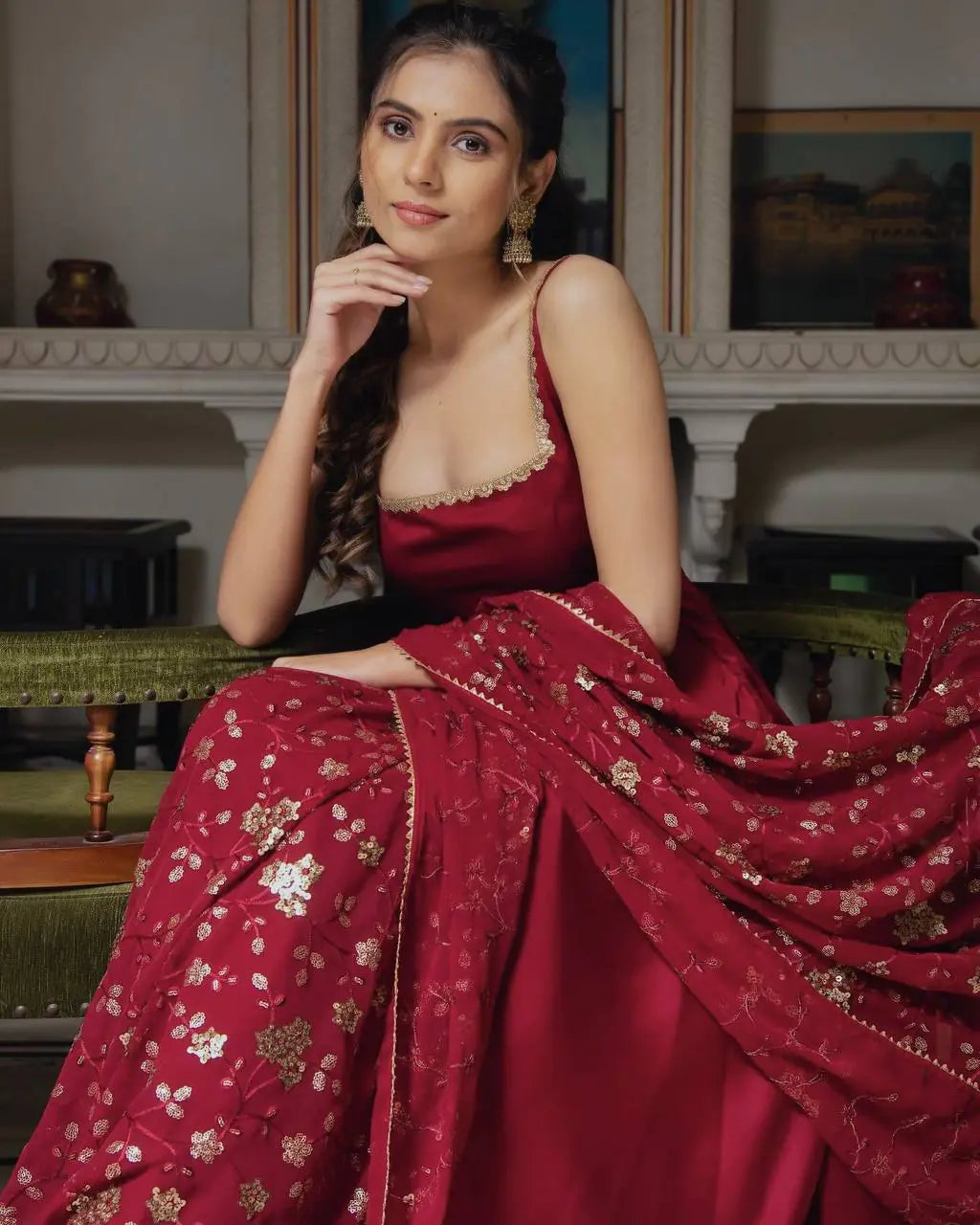 Heavy Faux Georgette With Fully Flair Set (multi-color)