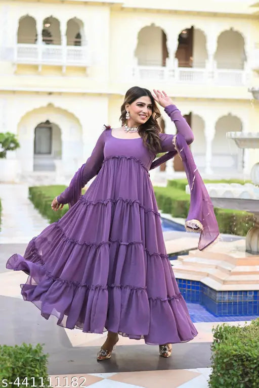 Lavender Solid Anarkali Dress