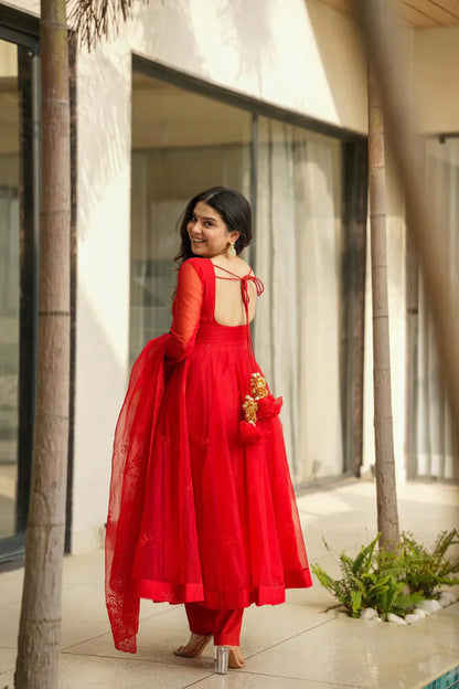 Velvet red organza suit set