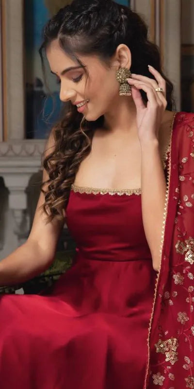 Heavy Faux Georgette With Fully Flair Set (multi-color)
