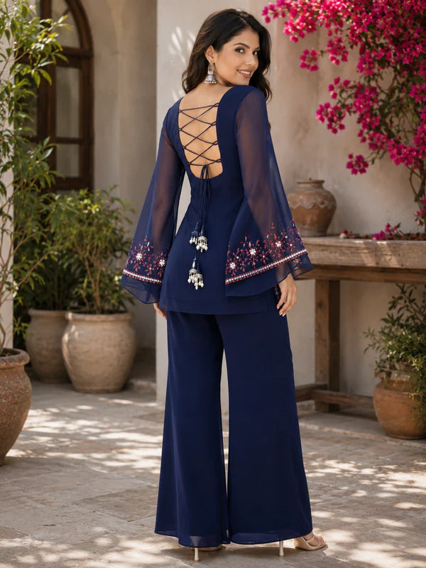 A Rose Petal Embroidered Kurta Set