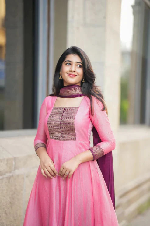 Pure Silk temple pure muslin Anarkali Gown