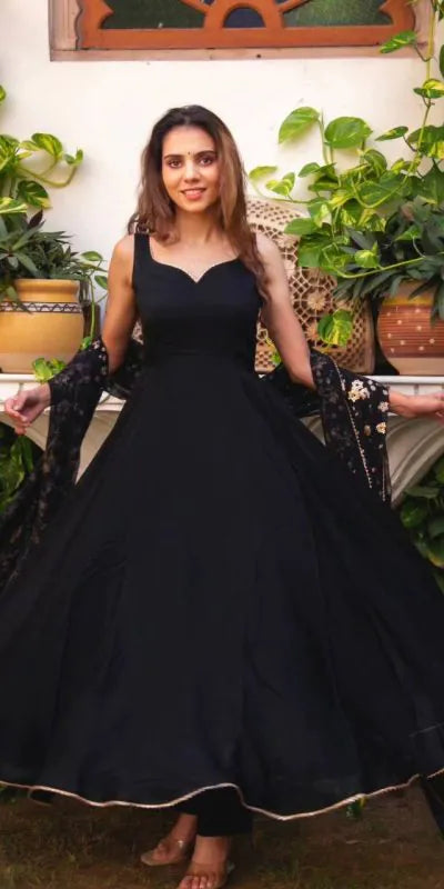 Heavy Faux Georgette With Fully Flair Set (multi-color)