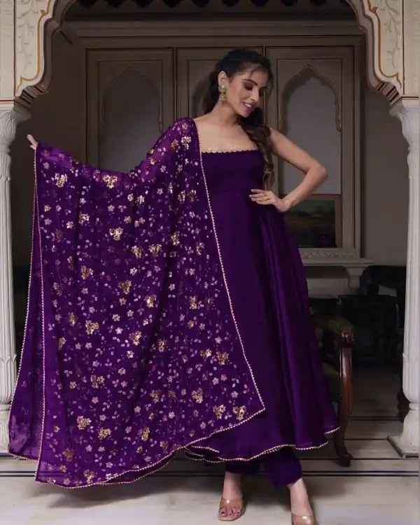 Heavy Faux Georgette With Fully Flair Set (multi-color)