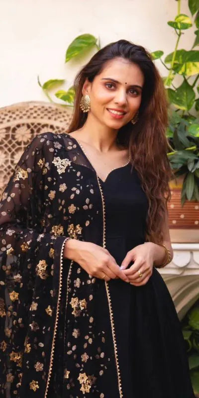 Heavy Faux Georgette With Fully Flair Set (multi-color)