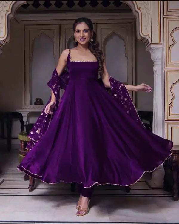 Heavy Faux Georgette With Fully Flair Set (multi-color)