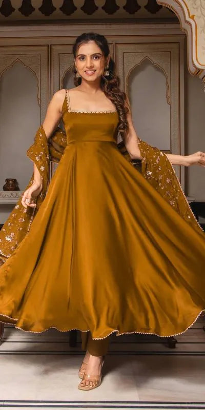 Heavy Faux Georgette With Fully Flair Set (multi-color)